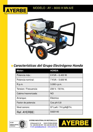 Generador Ayerbe 8000 H MN Gasolina