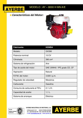 Generador Ayerbe 8000 H MN Gasolina