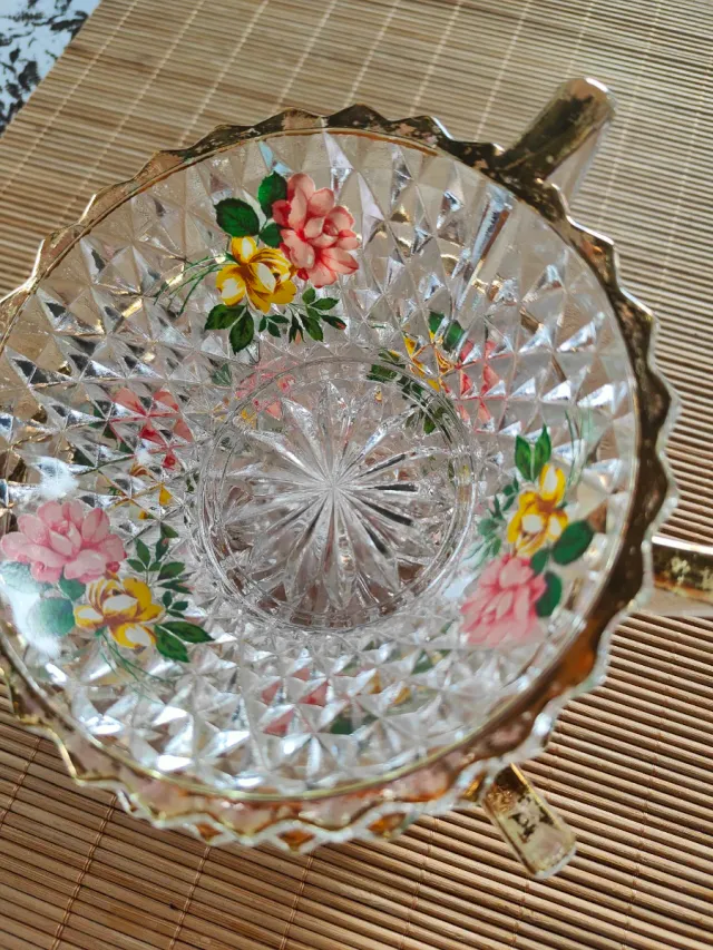 Juego 3 Cuencos Cristal Flores Dorados