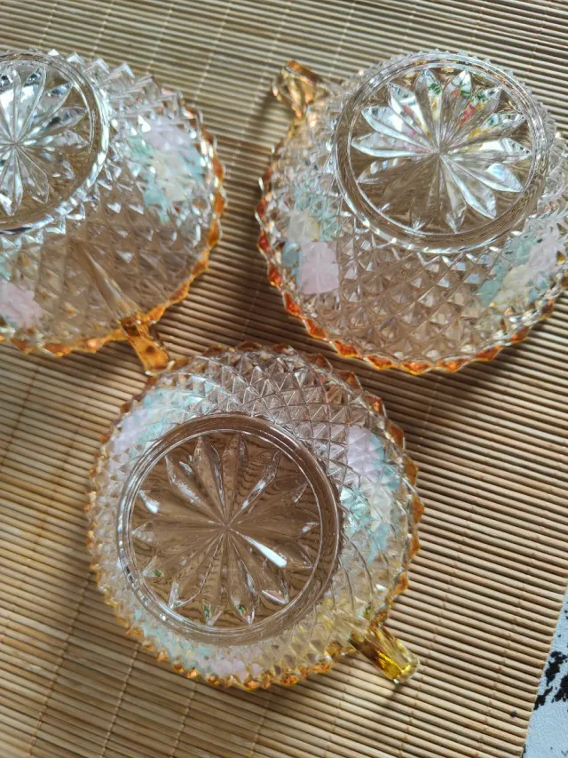 Juego 3 Cuencos Cristal Flores Dorados