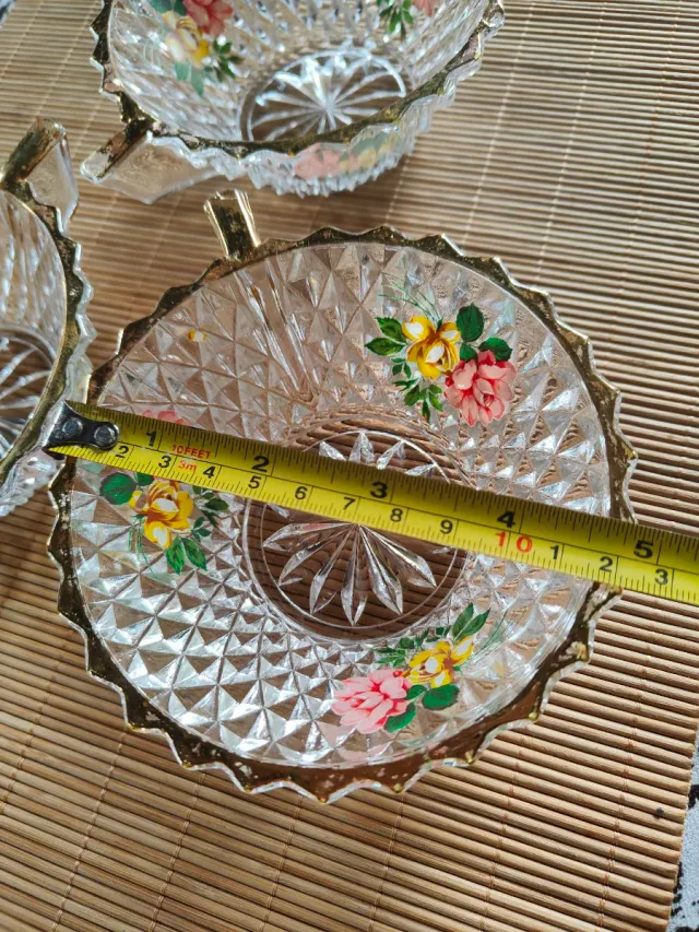 Juego 3 Cuencos Cristal Flores Dorados