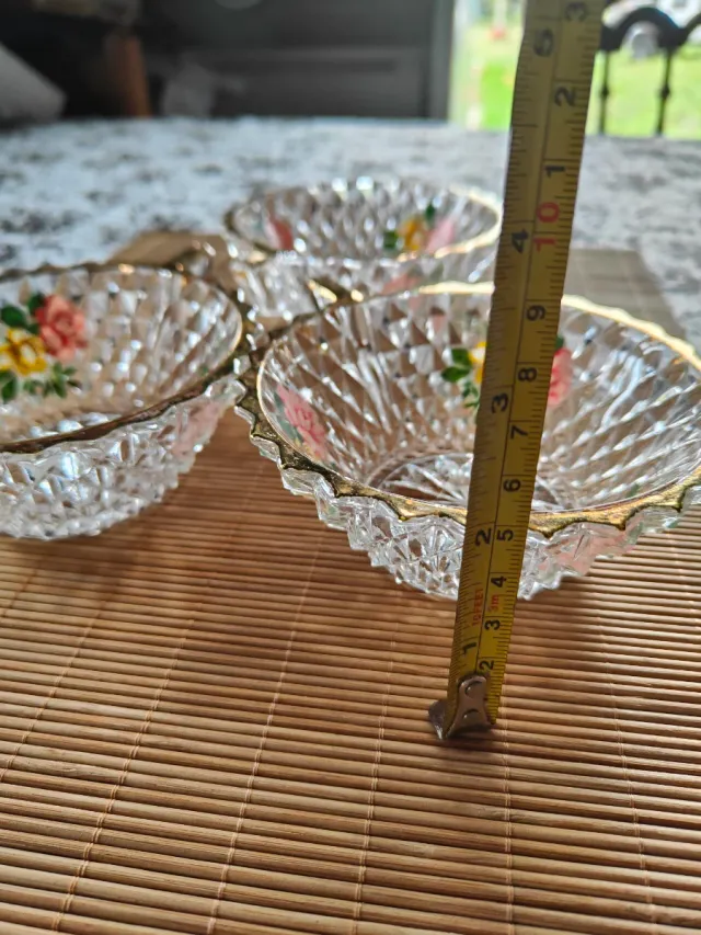 Juego 3 Cuencos Cristal Flores Dorados