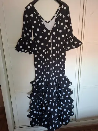 Vestido Flamenco Lunares Negro Blanco