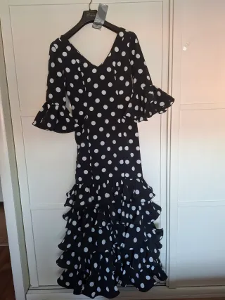 Vestido Flamenco Lunares Negro Blanco