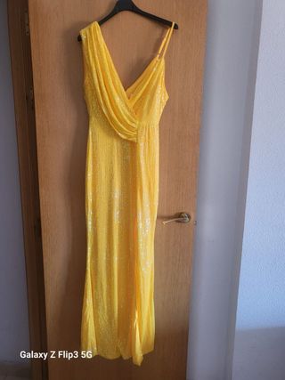 Vestido fiesta lentejuelas amarillo Talla M