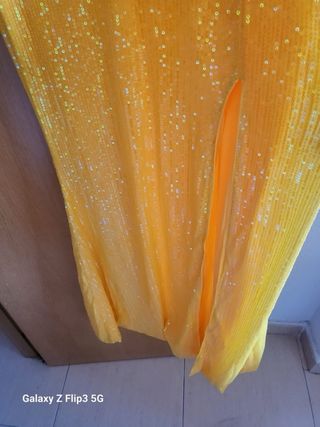 Vestido fiesta lentejuelas amarillo Talla M