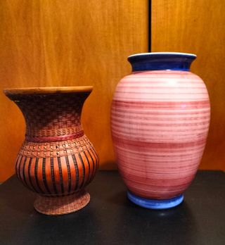 Vasi da Tavolo Porta Fiori in Ceramica e Vimini