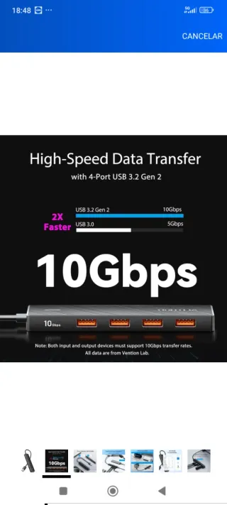 Hub USB Vention 10Gbps