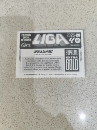 CROMO EXTRA GOLD SUPREME JULIÁN ÁLVAREZ ATLÉTICO.