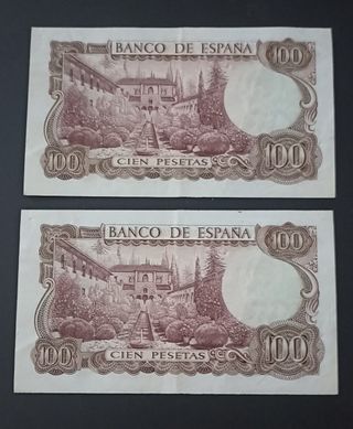 2 Billetes 100 Pesetas 1970 serie 7W