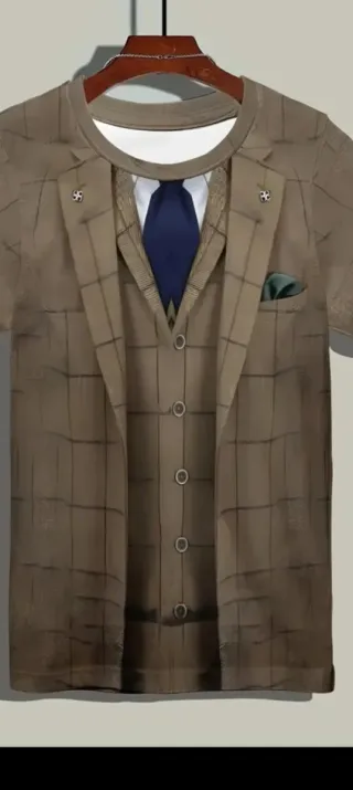 Camiseta Estampada Traje Hombre Manga Corta