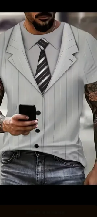Camiseta Estampada Traje Hombre Manga Corta