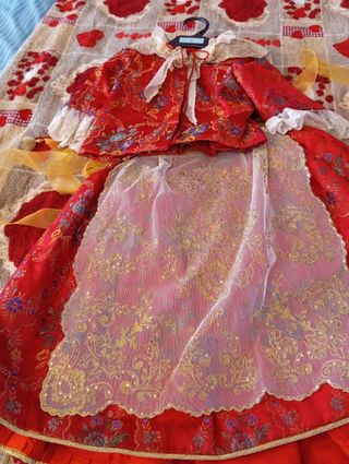 Traje de Fallera Niña Rojo Flores Doradas