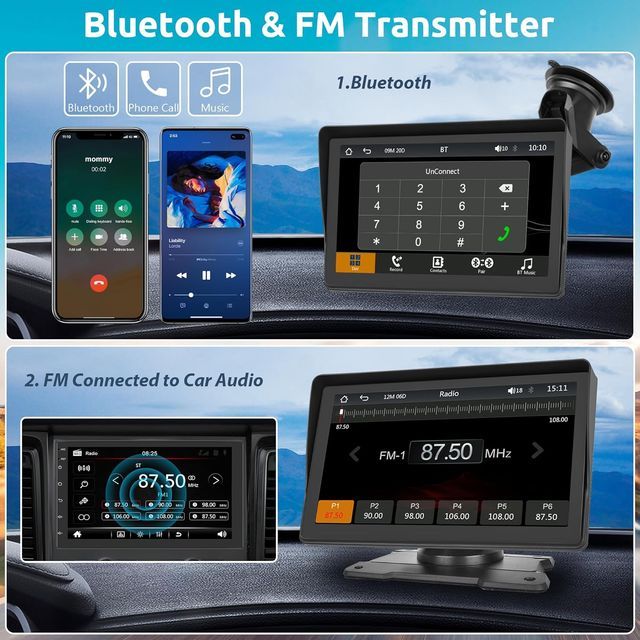 Pantalla CarPlay 7" táctil con Bluetooth y FM
