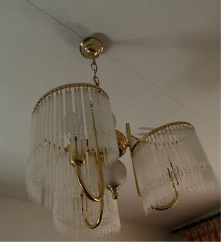 Lámpara colgante cristal 3 bombillas dorada