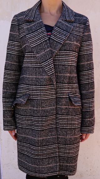 Abrigo cuadros lana gris talla 44