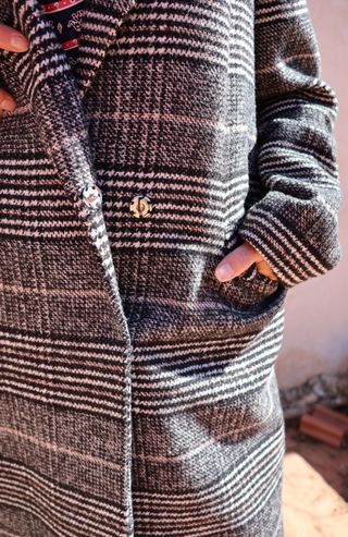 Abrigo cuadros lana gris talla 44
