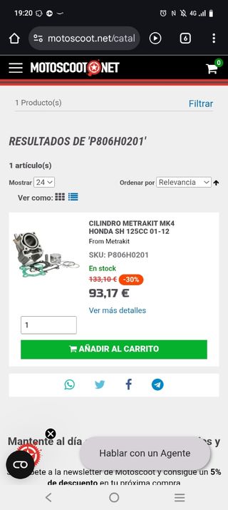 Cilindro Metrakit Honda SH 125cc
