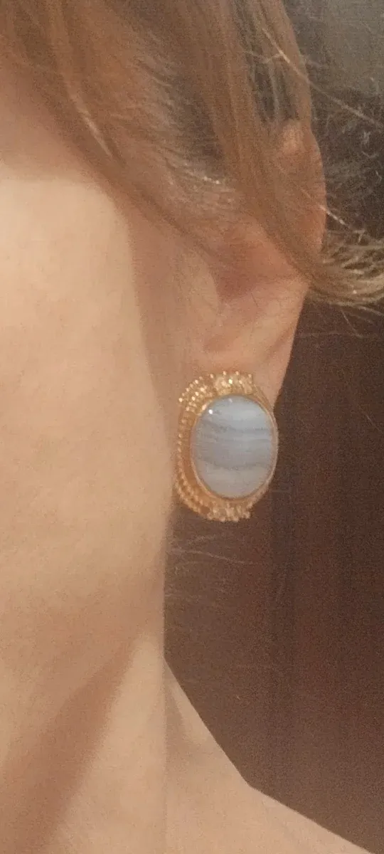 Pendientes Vintage Ágata Azul Claro y Dorado