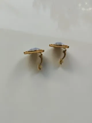 Pendientes Vintage Ágata Azul Claro y Dorado