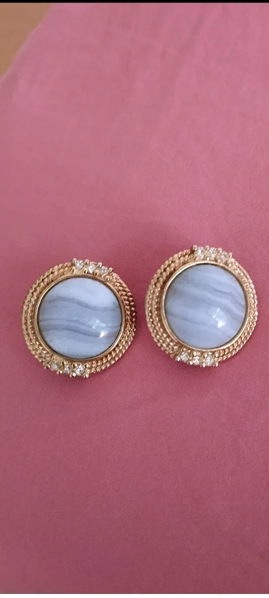 Pendientes Vintage Ágata Azul Claro y Dorado