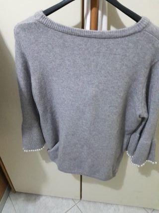 Maglia donna grigia con perle