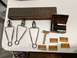 Lote Barbería: Pinzas caracoles cuchilla piedra 