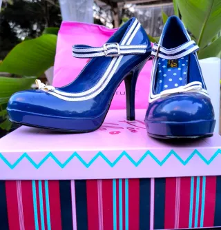 Zapatos Pin Up Couture Talla 38 Azul/Blanco