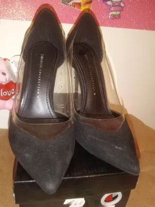 Zapatos Zara Tacón Transparente Negro