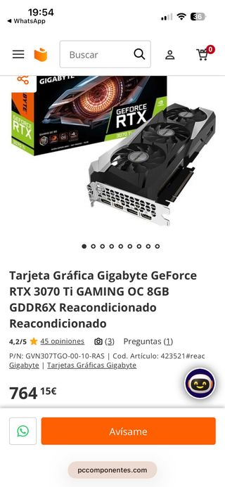 Tarjeta Gráfica Gigabyte RTX 3070 Ti 8GB GDDR6X