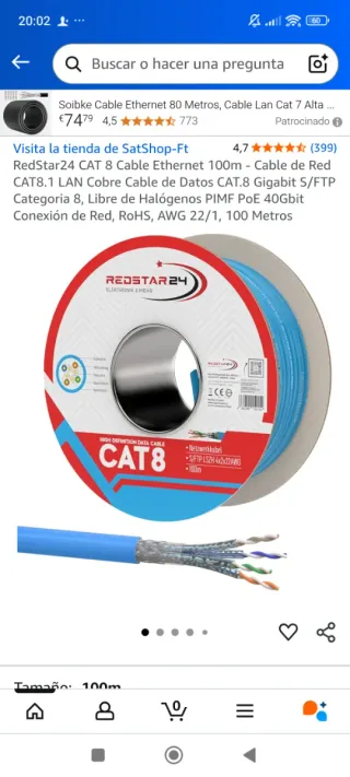 Bobina Cable Cat 8 Redstar24 100m