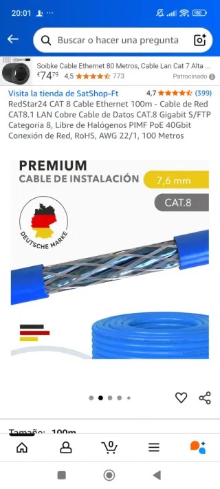 Bobina Cable Cat 8 Redstar24 100m