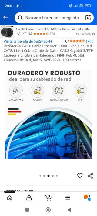 Bobina Cable Cat 8 Redstar24 100m