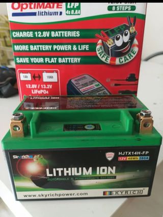Cargador Optimate LFP y Batería Litio Skyrich