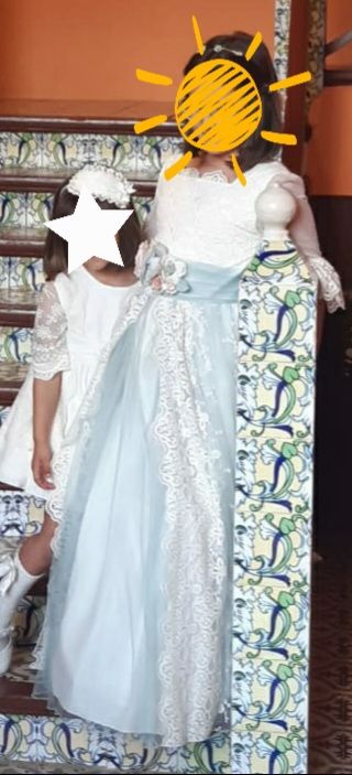 Vestido de Comunión beig y verde agua