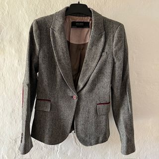 Blazer mujer espiga con lana y coderas Zara Basic