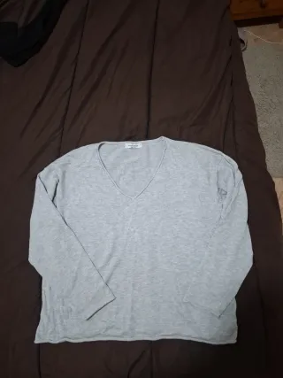 Jersey gris mujer cuello pico