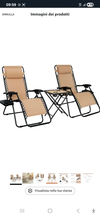 Set 2 sdraio da giardino beige e tavolino