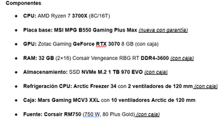 PC Gaming RTX 3070 Ryzen 7 32GB  1TB B550 NUEVA