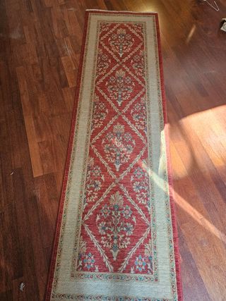 Alfombra pasillo lana beige y roja