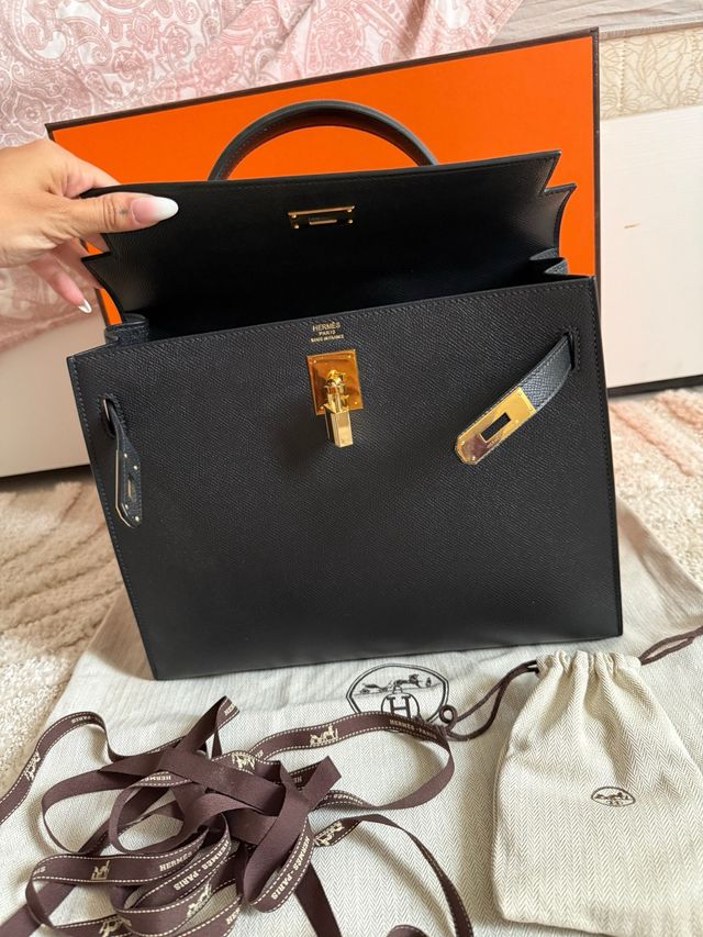 Hermes Kelly 35 Sellier Nero Oro