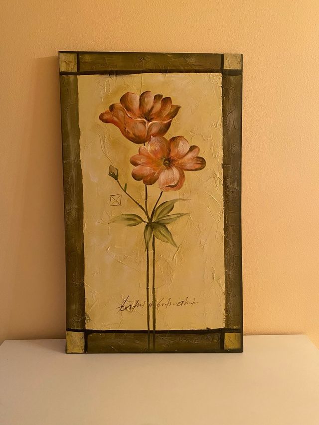 Cuadro decorativo flores naranjas y verdes