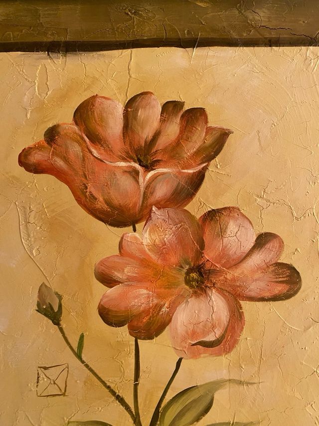 Cuadro decorativo flores naranjas y verdes