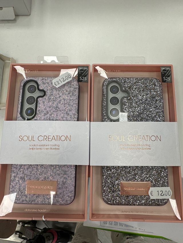 Fundas ONEGIR S25 Glitter Rosa y Gris