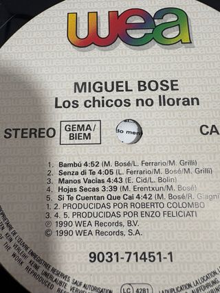 Vinilo Miguel Bosé 1990 Los Chicos No Lloran