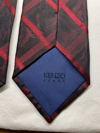 Corbata roja de cuadros seda vintage de Kenzo