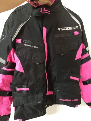 Chaqueta Moto Niña Negra y Rosa