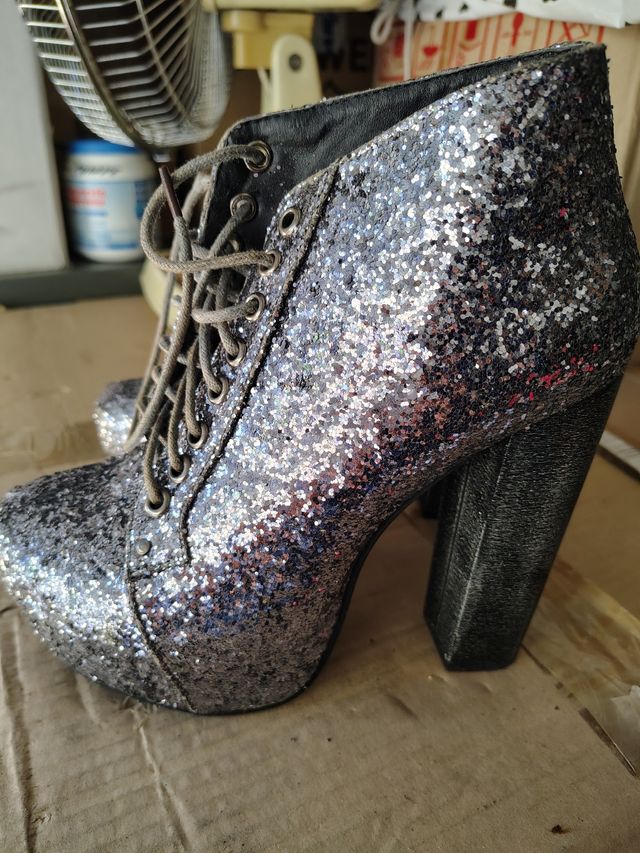 Stivaletti Glitter N.38 Nero/Argento