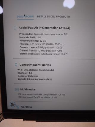 Apple iPad Air 1 (A1474) Plata