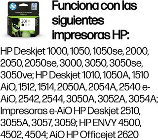 ✨ - HP 301XL CH563EE, Negro, Cartucho de Tinta de